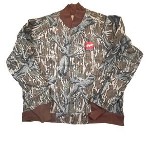 Vintage Mossy Oak Camo Archery Hunting Jacket Snap Front Made in USA Men Large